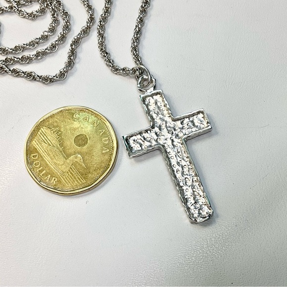 Mid Century Sterling Silver Cross Necklace Vintage - Picture 3 of 7
